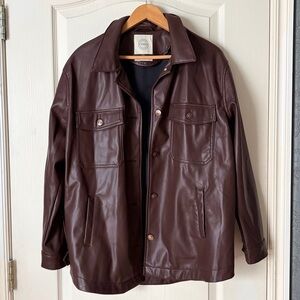 Stoosh Brown Leather Jacket, Zumiez, Buckle, Front pockets, button down, M